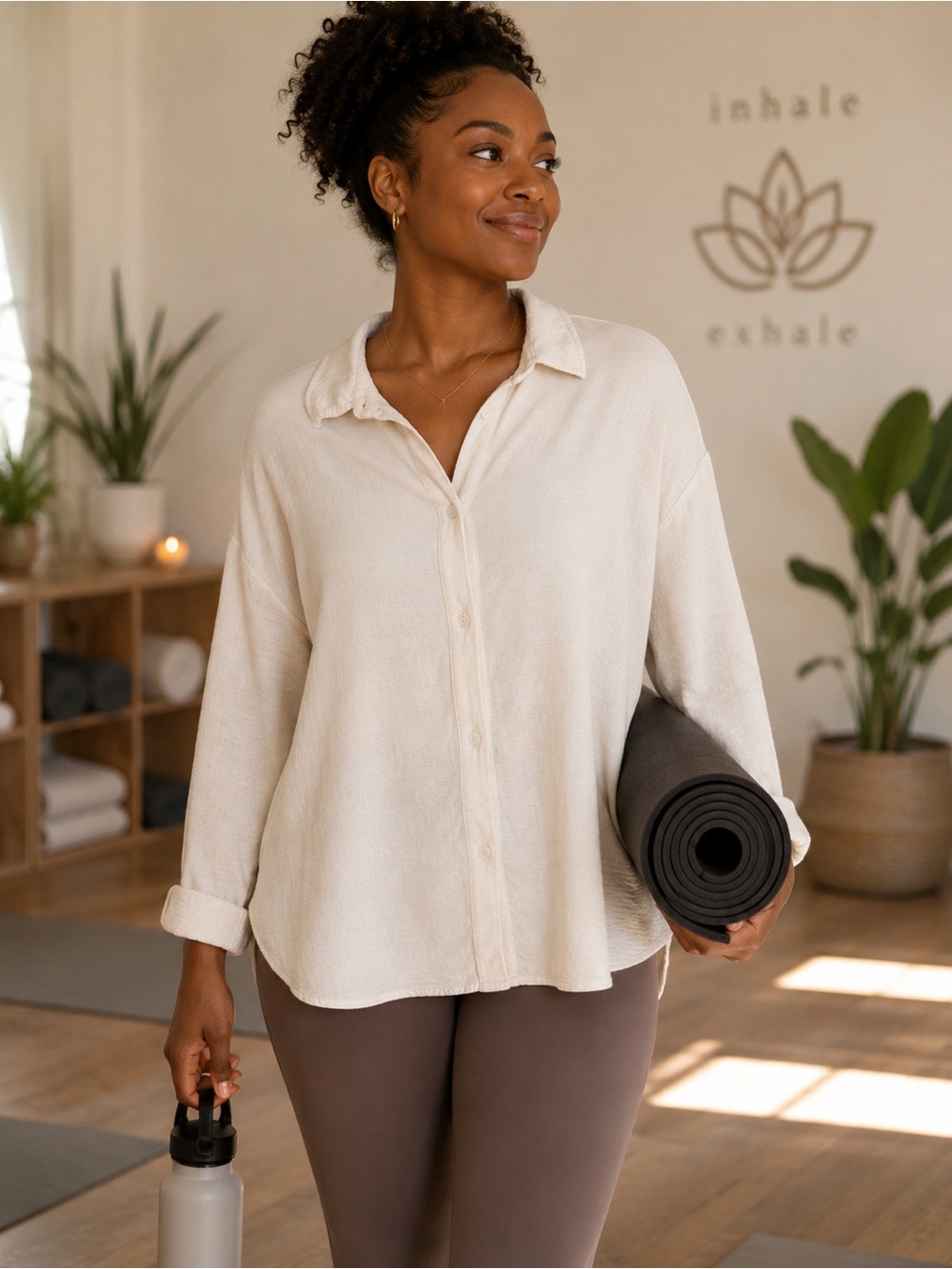 Lightweight Cream Button-Down Shirt for Women